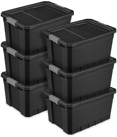 Sterilite Stacker Tote, Plastic Storage Bins with Lids, 19 Gallon, 6-Pack