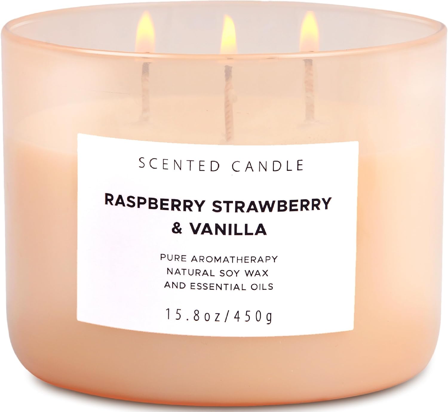 Raspberry Strawberry Vanilla Candle, 3-Wick Scented Soy Candle, 15.8 oz