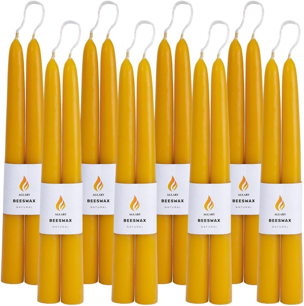16PCS 9" Natural Beeswax Taper Candles, Dripless Smokeless, Long Lasting