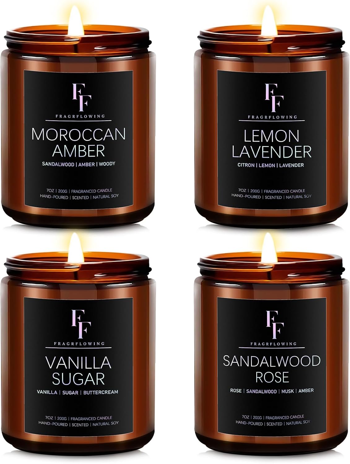 FF FRAGRFLOWING Scented Candles for Home, Soy Wax, 4 Pack 28 oz