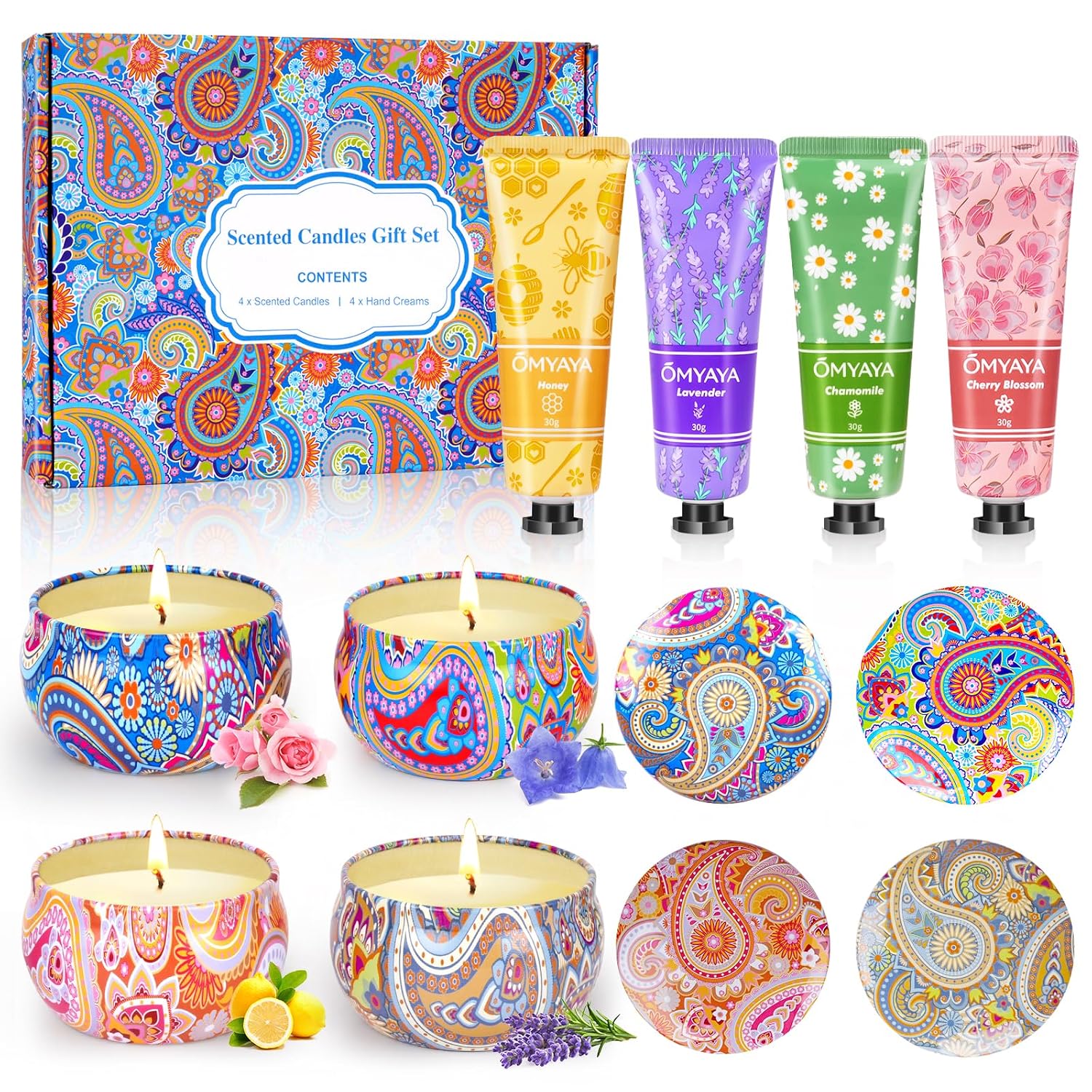 Gift Baskets for Women - Scented Candles Gift Set &amp; Hand Lotion Cream Set, Christmas Gift Set, Teacher Appreciation Gifts, Holiday Birthday Gift for Mother Wife Coworkers Friends Teacher