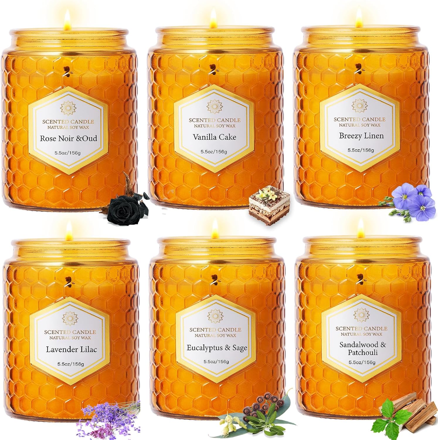 6 Pack Natural Soy Wax Jar Candles for Home, Scented Aromatherapy Gift Set for Women, 33 oz 240 Hour Long Lasting Candles