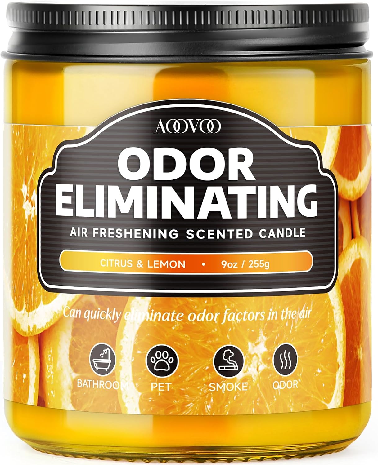 AOOVOO Citrus Lemon Odor Eliminating Candle - 9oz Soy Candles for Home