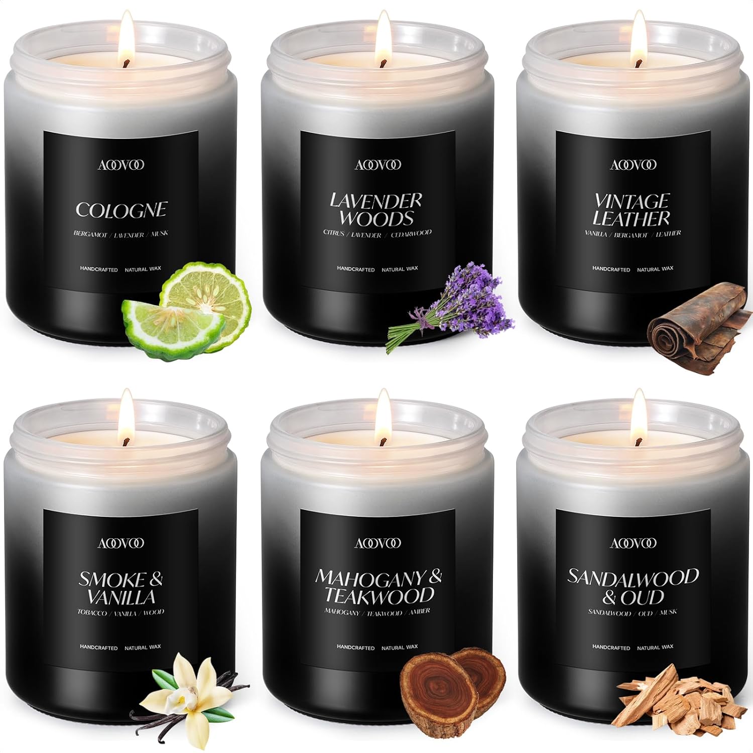 AOOVOO Scented Candles Set - 6 Pack Men Candles for Home Scented