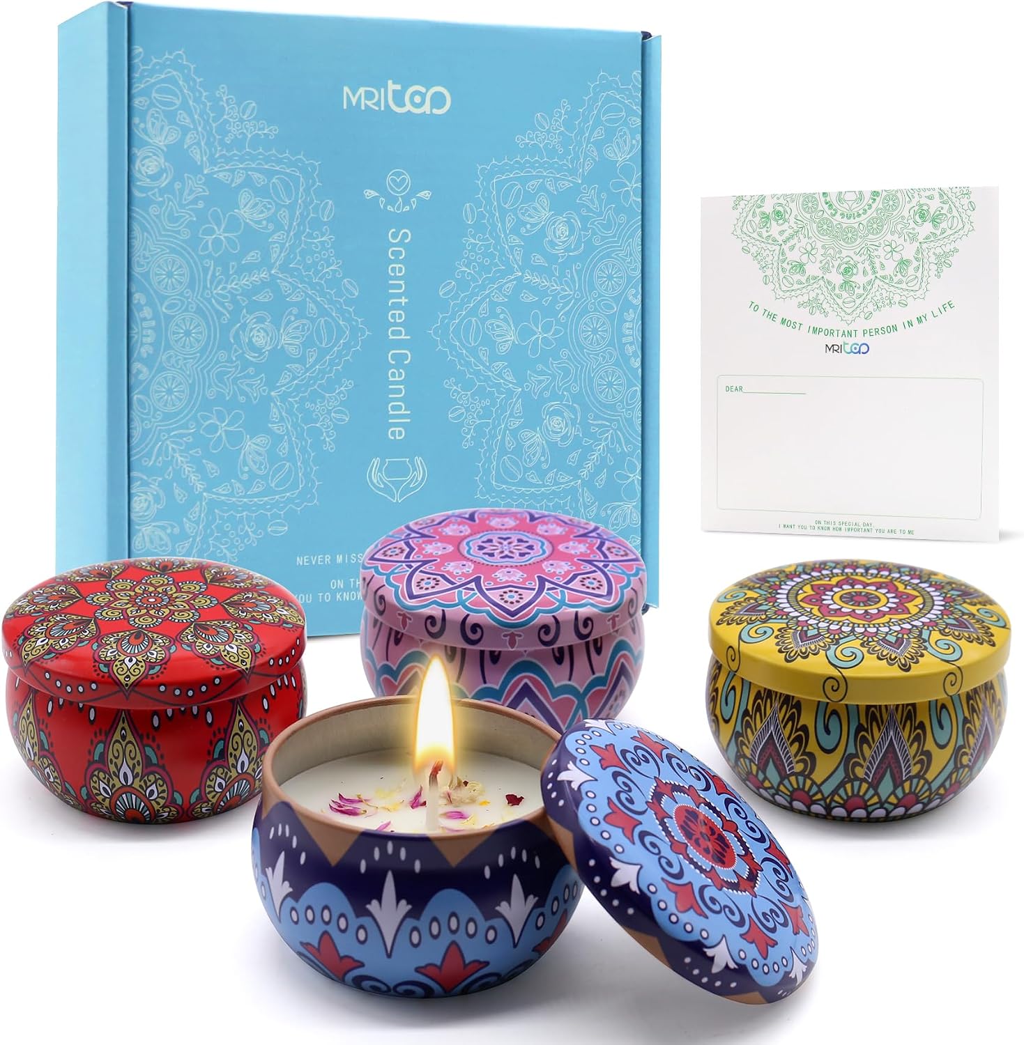 Scented Candles Gift Set for Women 4 Pack Soy Wax Candles with Dried Flowers Reusable Tin Aromatherapy Relaxation Gift for Birthday Mothers Day Valentines Day