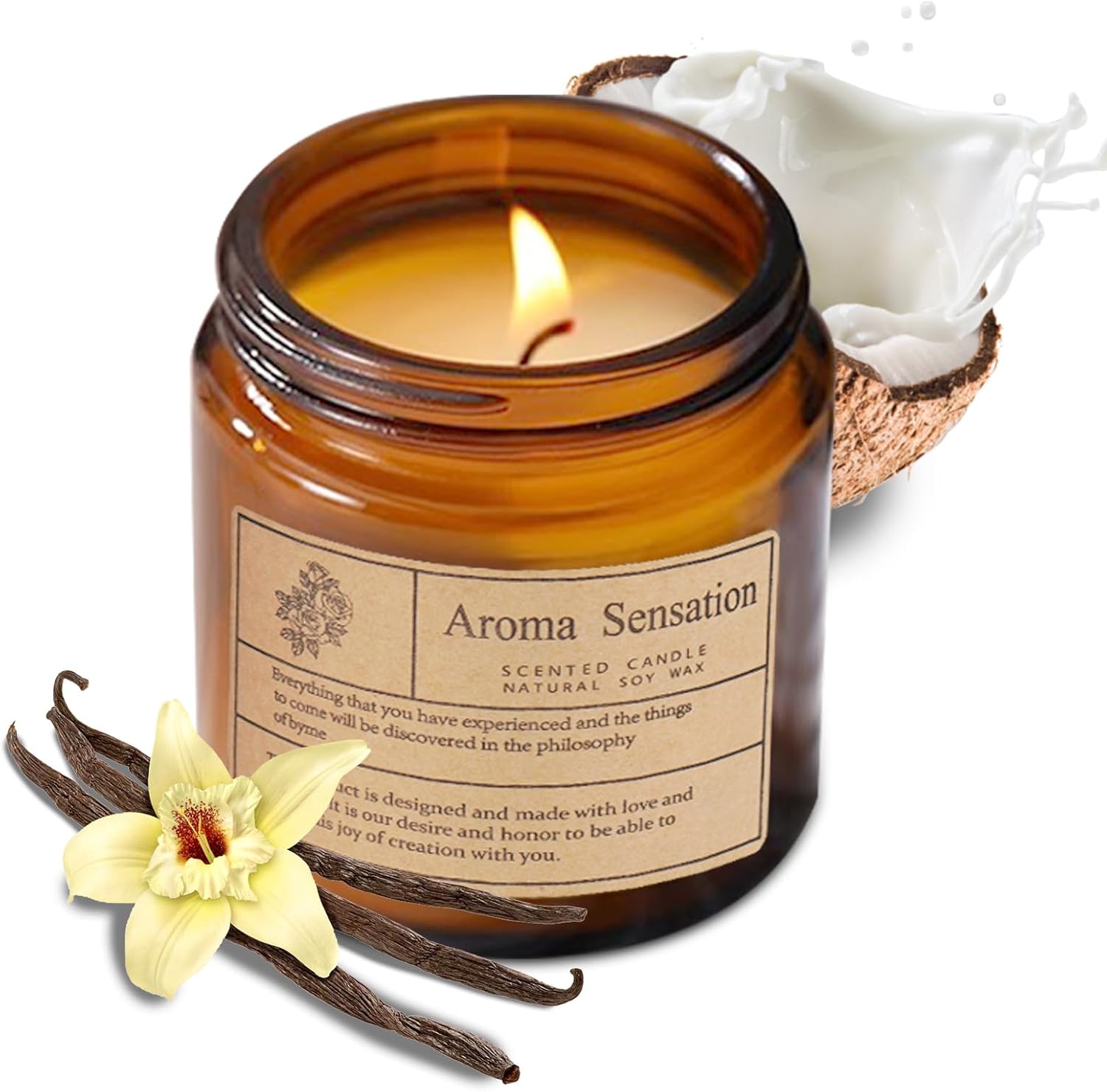 Organic Coconut Vanilla Candles - Non Toxic Soy Candles for Home, Stress Relief &amp; Meditation (7oz)