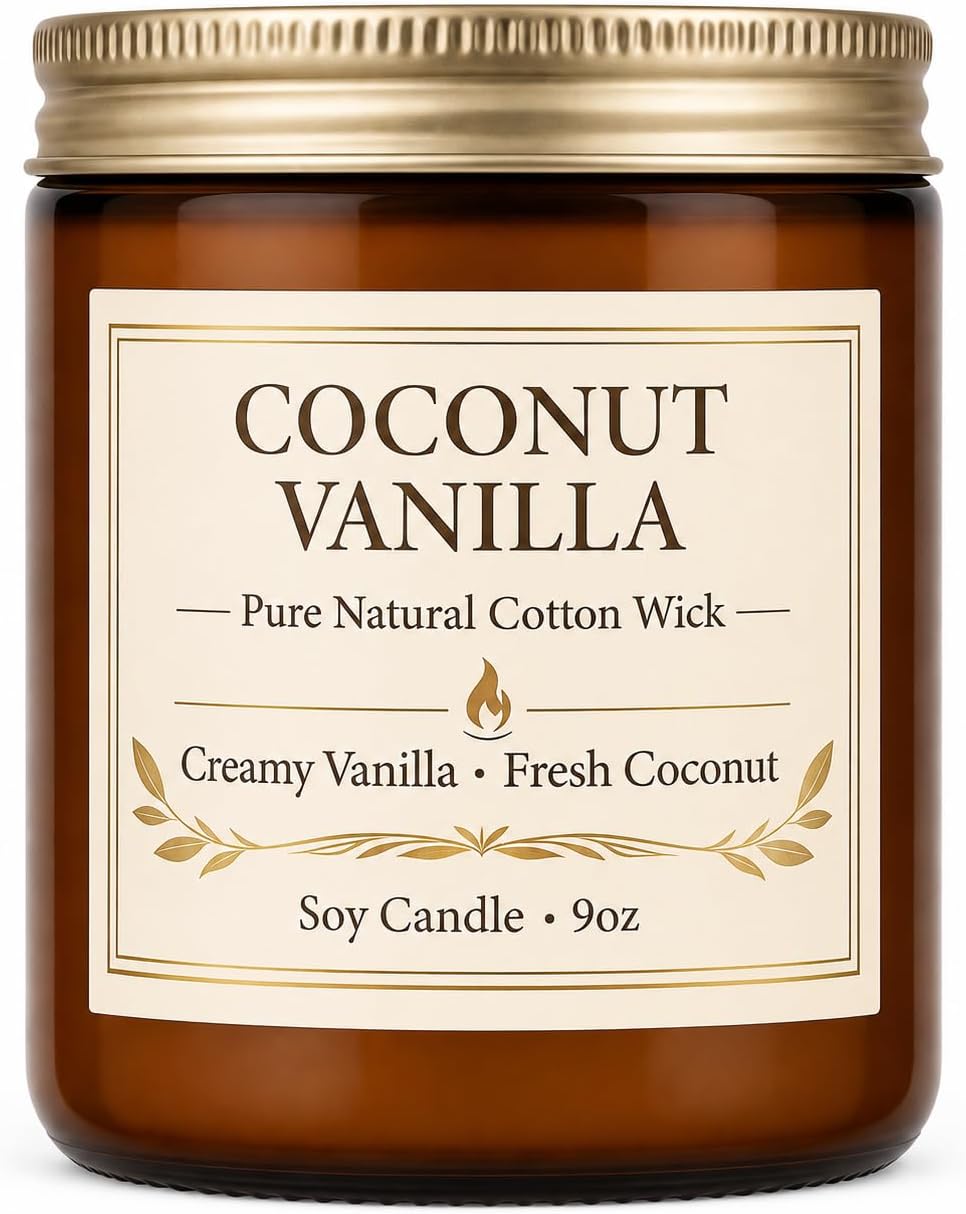 Coconut vanilla soy-coconut wax candle, 9 oz