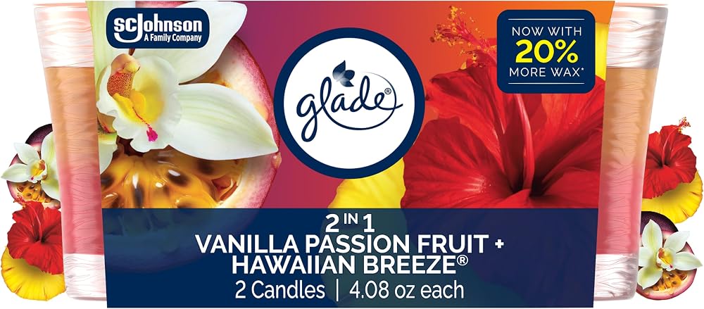 Glade 2in1 Scented Candle, Hawaiian Breeze & Vanilla Passion Fruit, 2 Count, 4.08 oz Single-Wick Jars