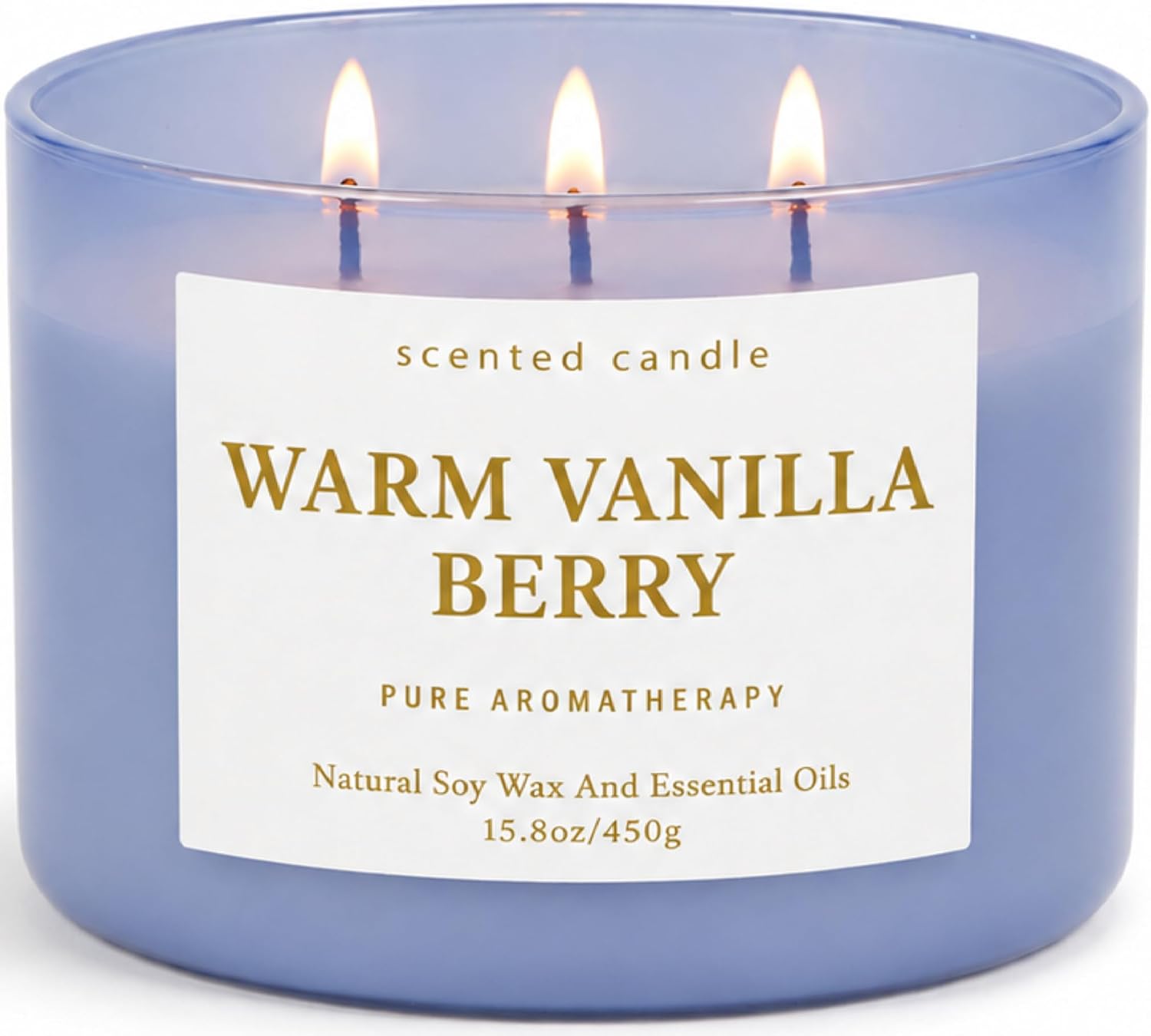 Warm Vanilla Berry Scented Candle for Home, Large 3-Wick Jar Candle 15.8 oz