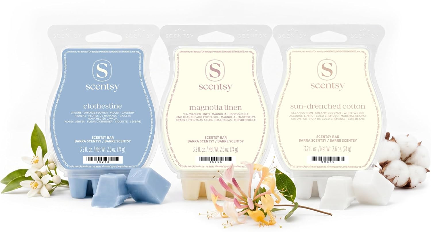Scentsy Wax Melts, Fresh From the Line 3 Bar Set, Paraffin Wax Cubes, 7.8oz